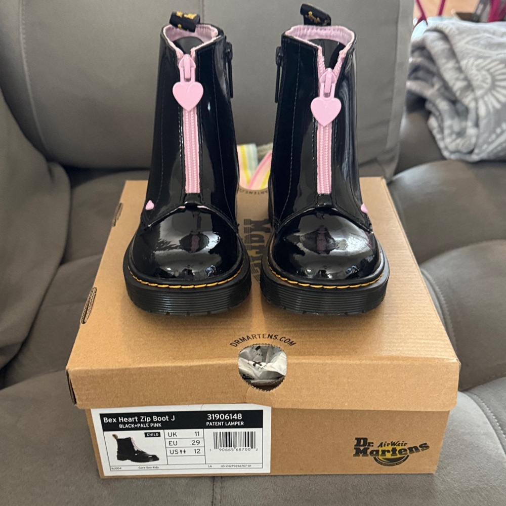 Dr. Martens Black Boots with Pink Heart Zippers